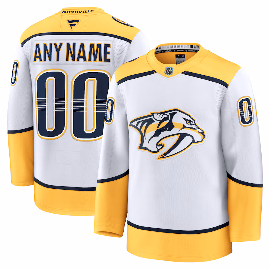 Men's Nashville Predators Fanatics White Away Premium Custom Jersey - SUjersey01