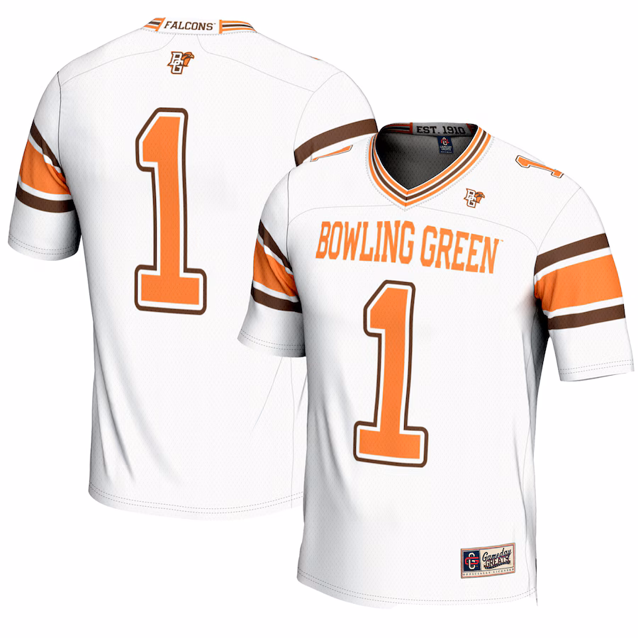 Men's GameDay Greats #1 White Bowling Green St. Falcons Endzone Football Jersey - SUjersey01