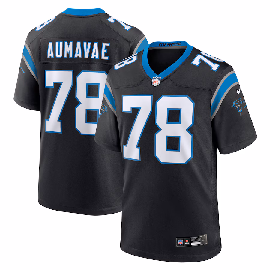 Men's Carolina Panthers Popo Aumavae Nike Black Team Game Jersey - SUjersey01
