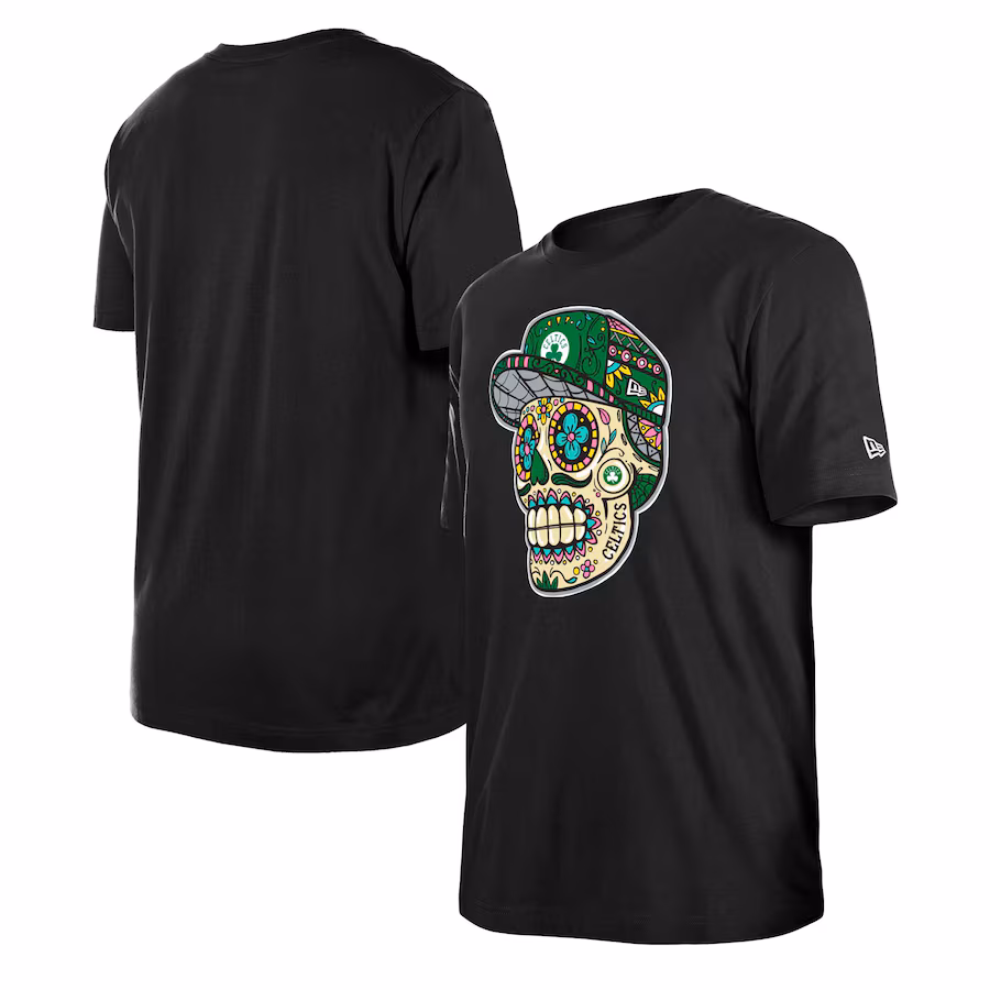 Unisex Boston Celtics New Era Black Sugar Skull T-Shirt - SUjersey01