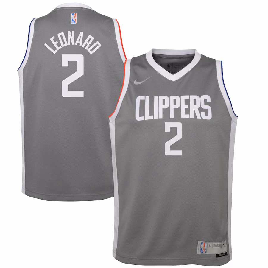 Youth LA Clippers Kawhi Leonard Nike Gray 2020/21 Swingman Player Jersey - Earned Edition - SUjersey01