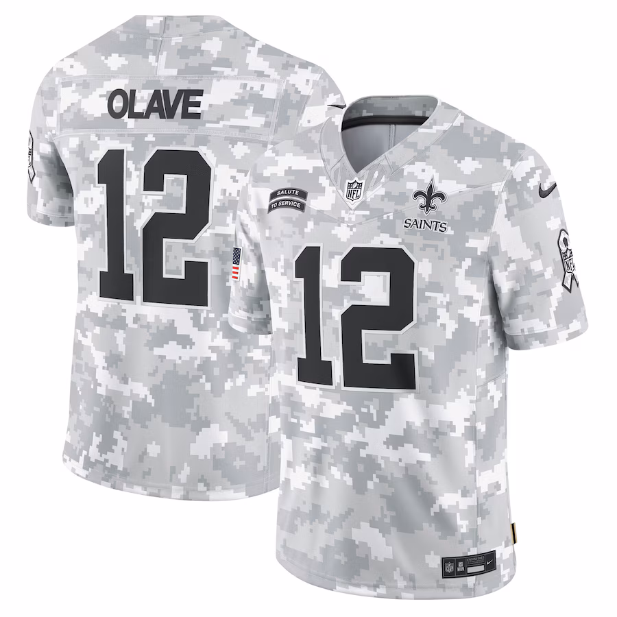 Men's New Orleans Saints Chris Olave Nike Arctic Camo 2024 Salute to Service Limited Jersey - SUjersey01