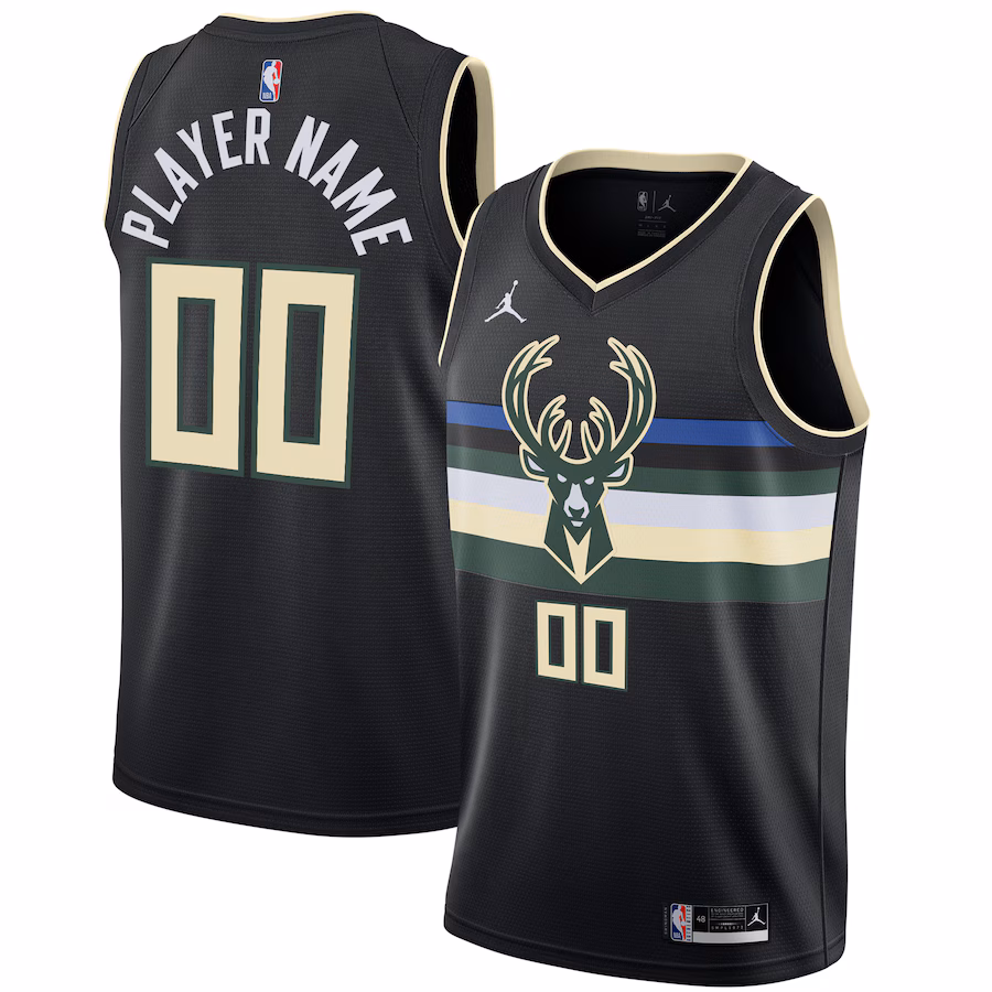 Men's Milwaukee Bucks Jordan Brand Black Swingman Custom Jersey - Statement Edition - SUjersey01