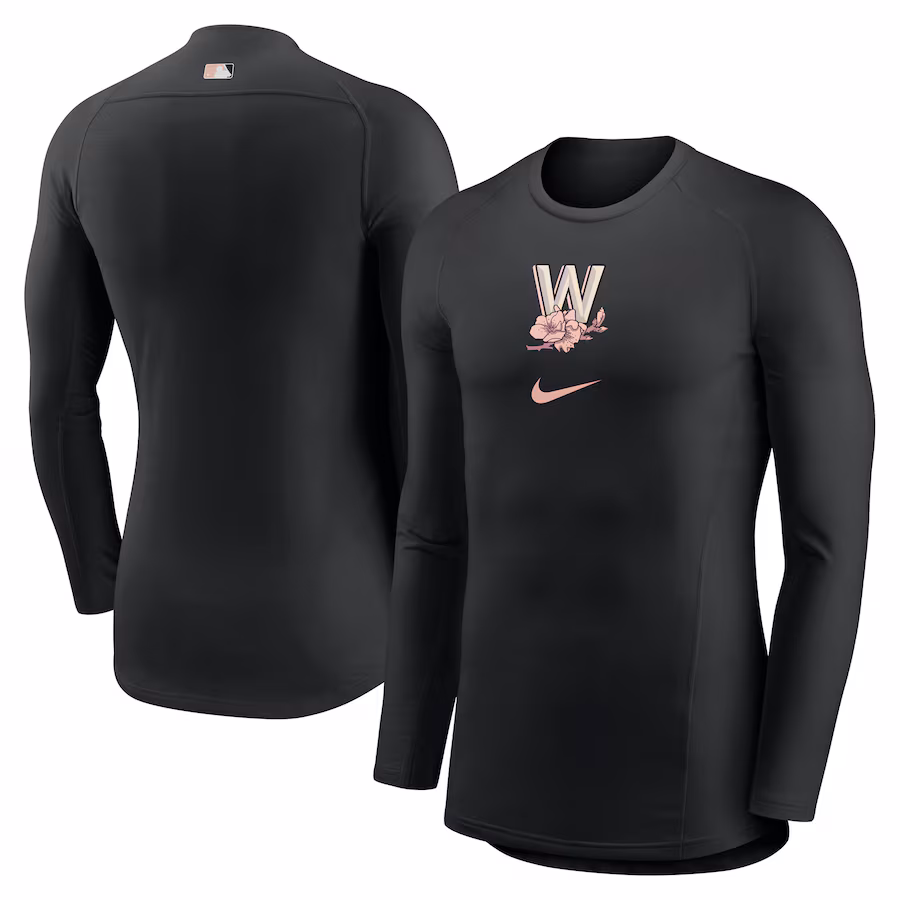 Men's Washington Nationals Nike Black City Connect Base Layer Raglan Long Sleeve Performance T-Shirt - SUjersey01