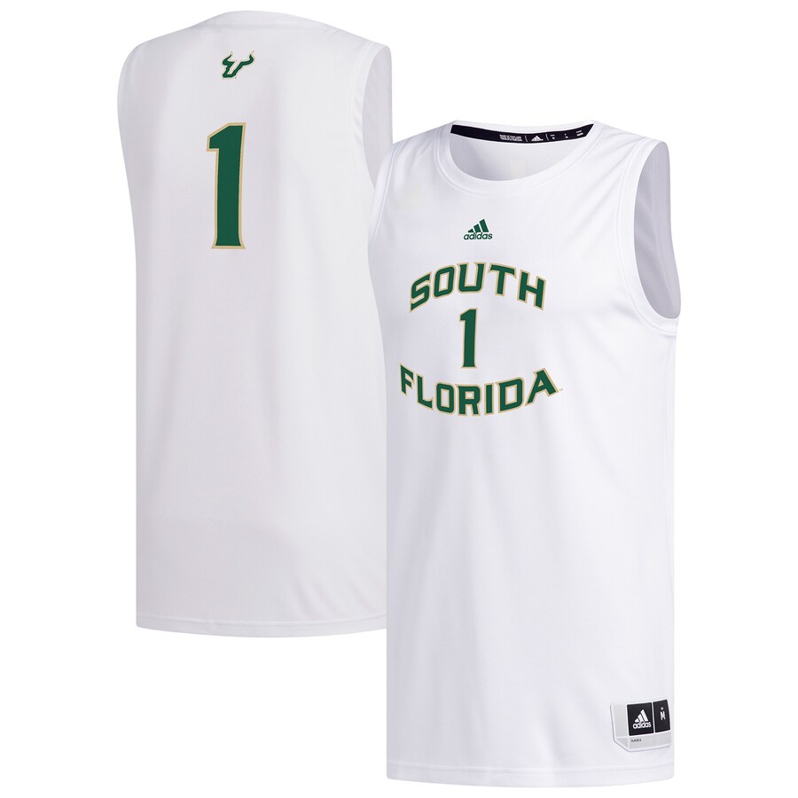 Men's adidas #1 White South Florida Bulls Replica Basketball Jersey - SUjersey01
