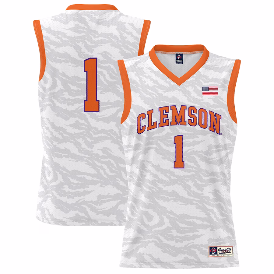 #1 Clemson Tigers GameDay Greats Unisex Lightweight Tiger Print Basketball Jersey - White - SUjersey01