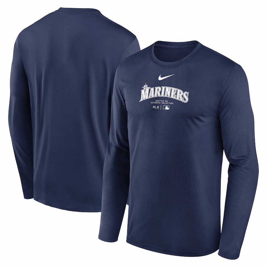 Men's Seattle Mariners Nike Navy Authentic Collection Practice Performance Long Sleeve T-Shirt - SUjersey01