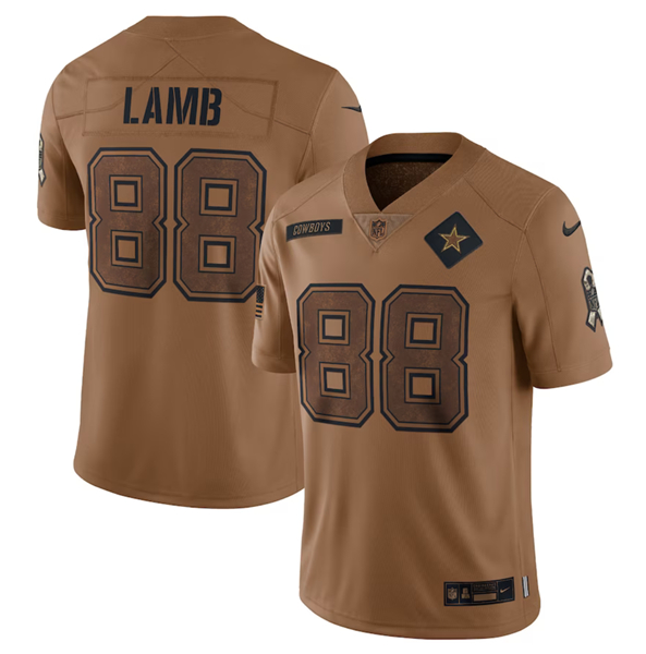 Men's Dallas Cowboys #88 CeeDee Lamb 2023 Brown Salute To Service Limited Football Stitched Jersey - SUjersey01