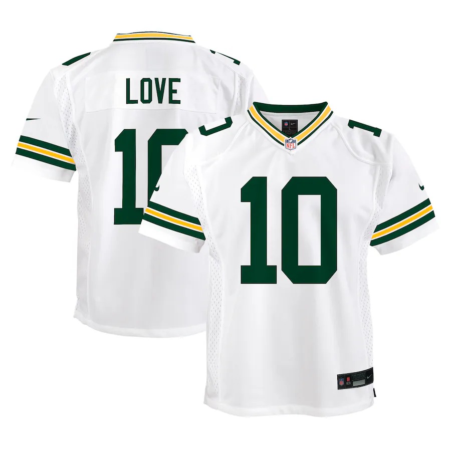 Youth Green Bay Packers Jordan Love Nike White Player Game Jersey - SUjersey01