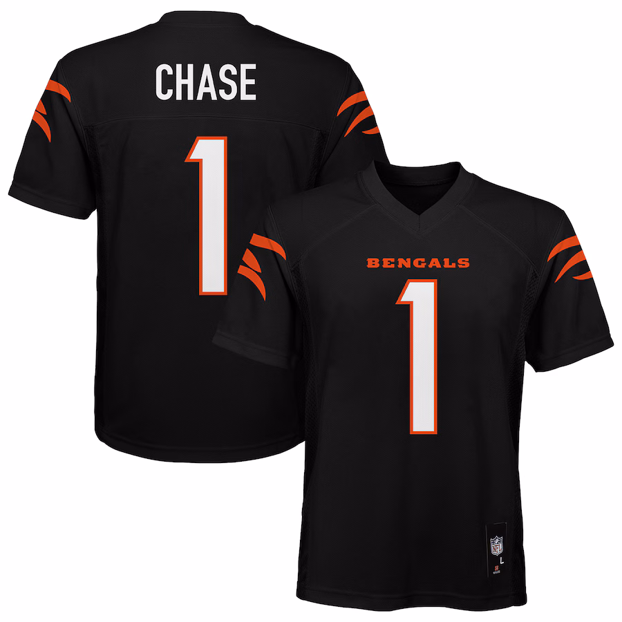 Youth Cincinnati Bengals Ja'Marr Chase Black Replica Player Jersey - SUjersey01