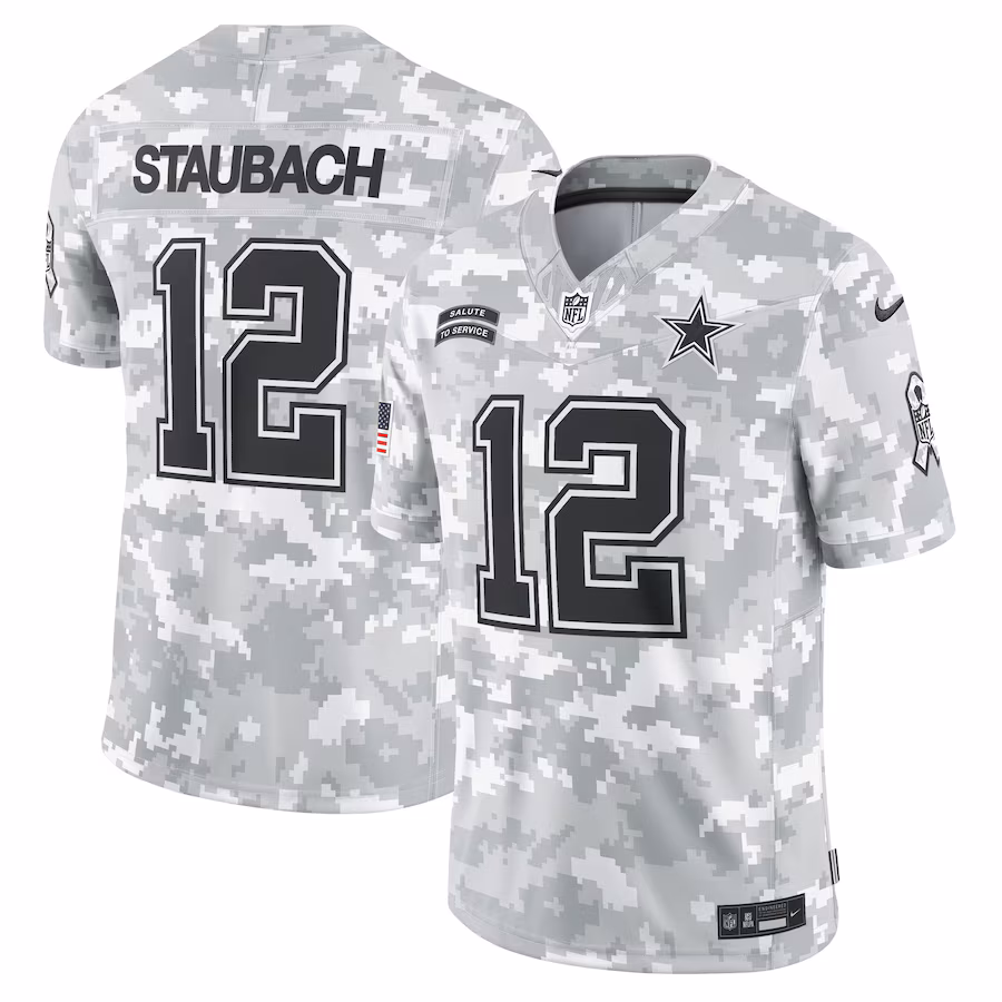 Men's Dallas Cowboys Roger Staubach Nike Arctic Camo 2024 Salute to Service Retired Player Limited Jersey - SUjersey01