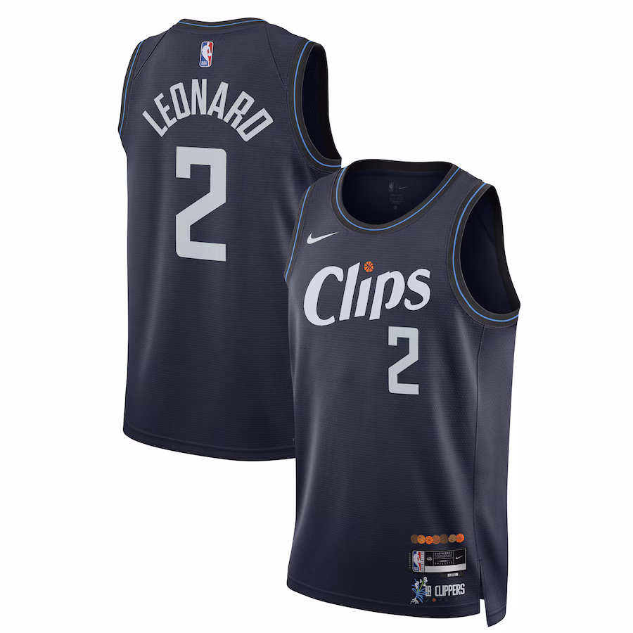 Unisex LA Clippers Kawhi Leonard Nike Navy 2023/24 Swingman Jersey - City Edition - SUjersey01
