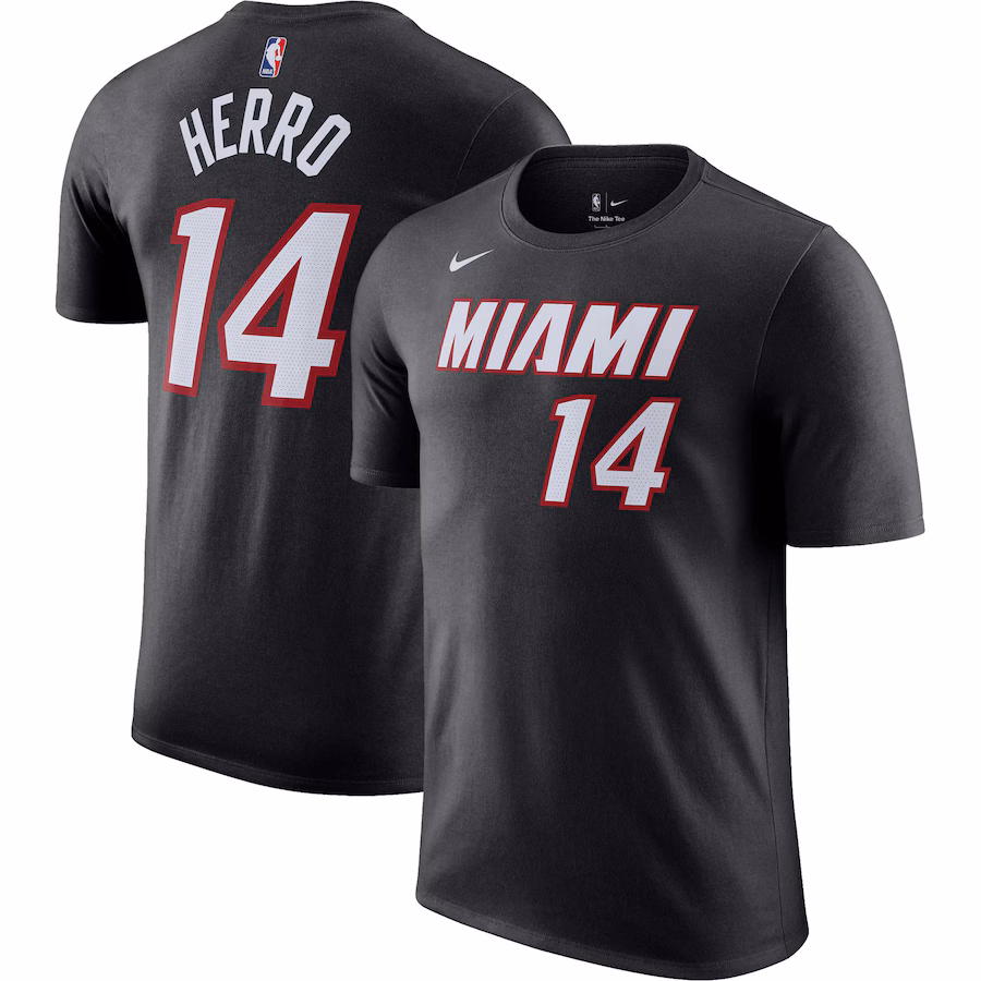 Men's Miami Heat Tyler Herro Nike Black Icon 2022/23 Name & Number T-Shirt - SUjersey01