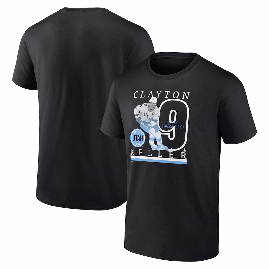Men's Utah Hockey Club Clayton Keller Fanatics Black Authentic Stack Name & Number T-Shirt - SUjersey01
