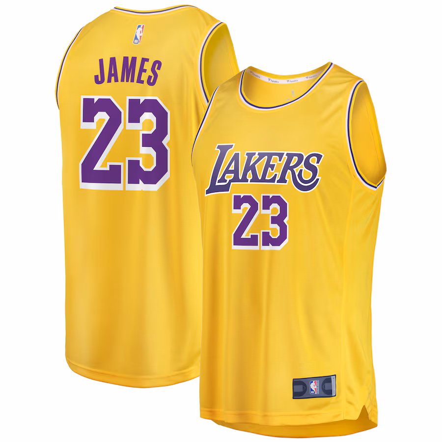 Men's Los Angeles Lakers LeBron James Fanatics Gold 2019/20 Fast Break Replica Jersey - Icon Edition - SUjersey01