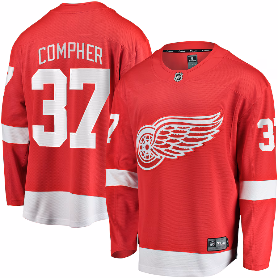 Men's Detroit Red Wings J.T. Compher Fanatics Red Home Breakaway Jersey - SUjersey01
