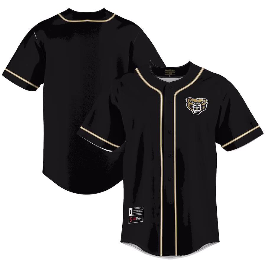 Oakland Golden Grizzlies GameDay Greats  Lightweight Baseball Jersey - Black - SUjersey01