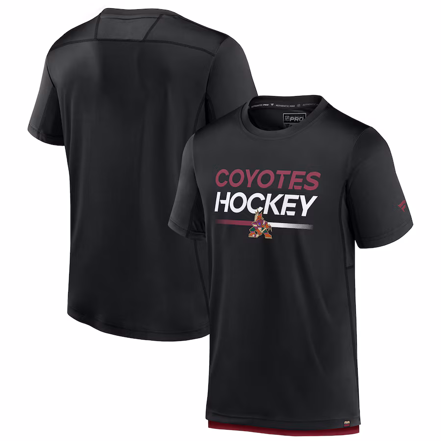Men's Arizona Coyotes Fanatics Black Authentic Pro Tech T-Shirt - SUjersey01