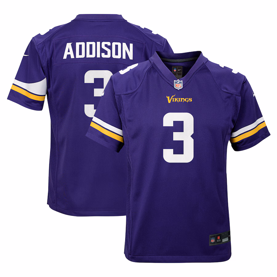 Youth Minnesota Vikings Jordan Addison Nike Purple Team Player Game Jersey - SUjersey01