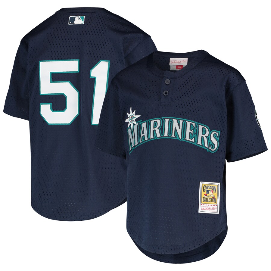 Youth Seattle Mariners Ichiro Suzuki Mitchell & Ness Navy Cooperstown Collection Mesh Batting Practice Jersey - SUjersey01