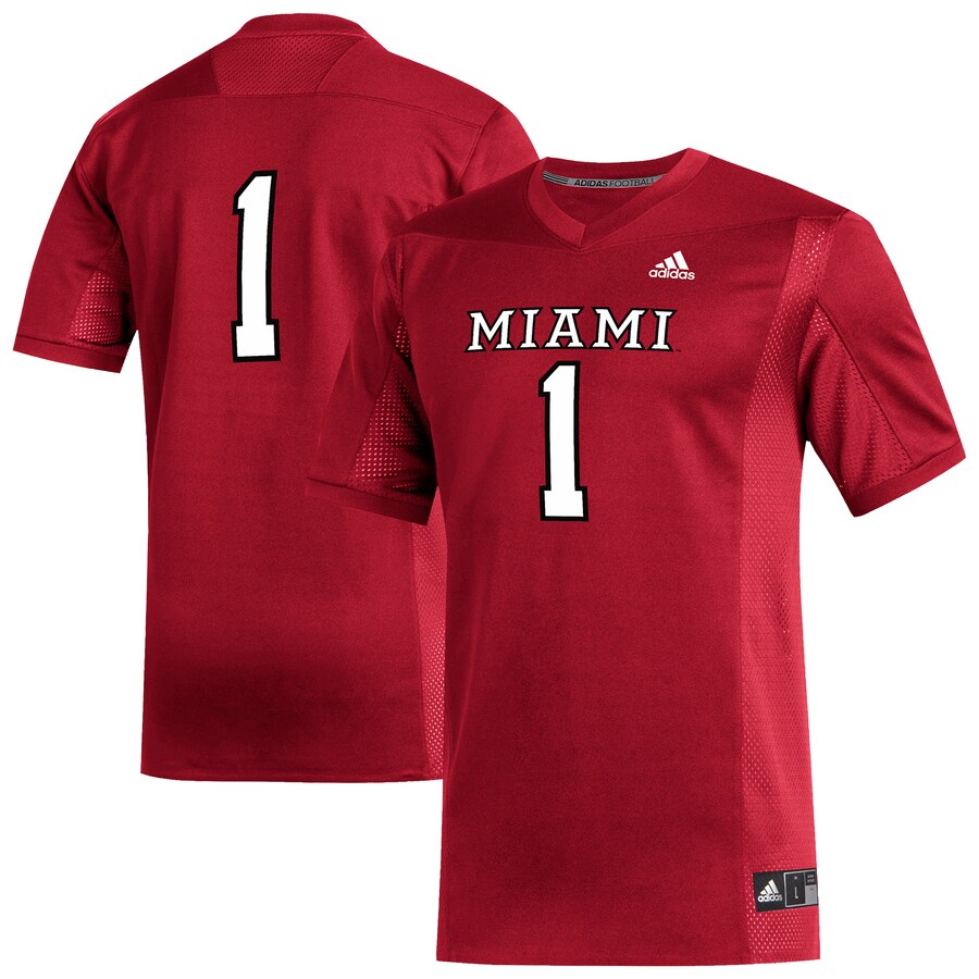 Men's adidas #1 Red Miami University RedHawks Replica Football Jersey - SUjersey01