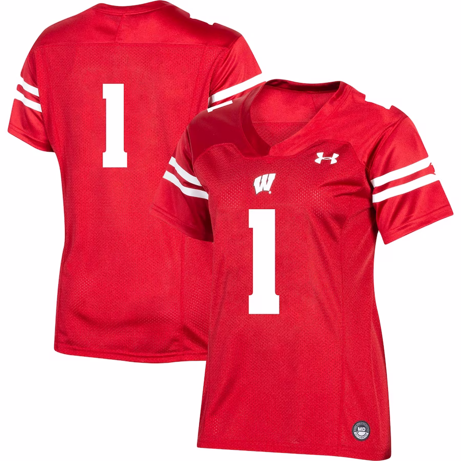 #1 Wisconsin Badgers Under Armour Women's Team Replica Football Jersey - Red - SUjersey01