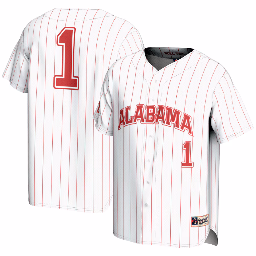 #1 Alabama Crimson Tide GameDay Greats Youth Lightweight Baseball Fashion Jersey - White - SUjersey01