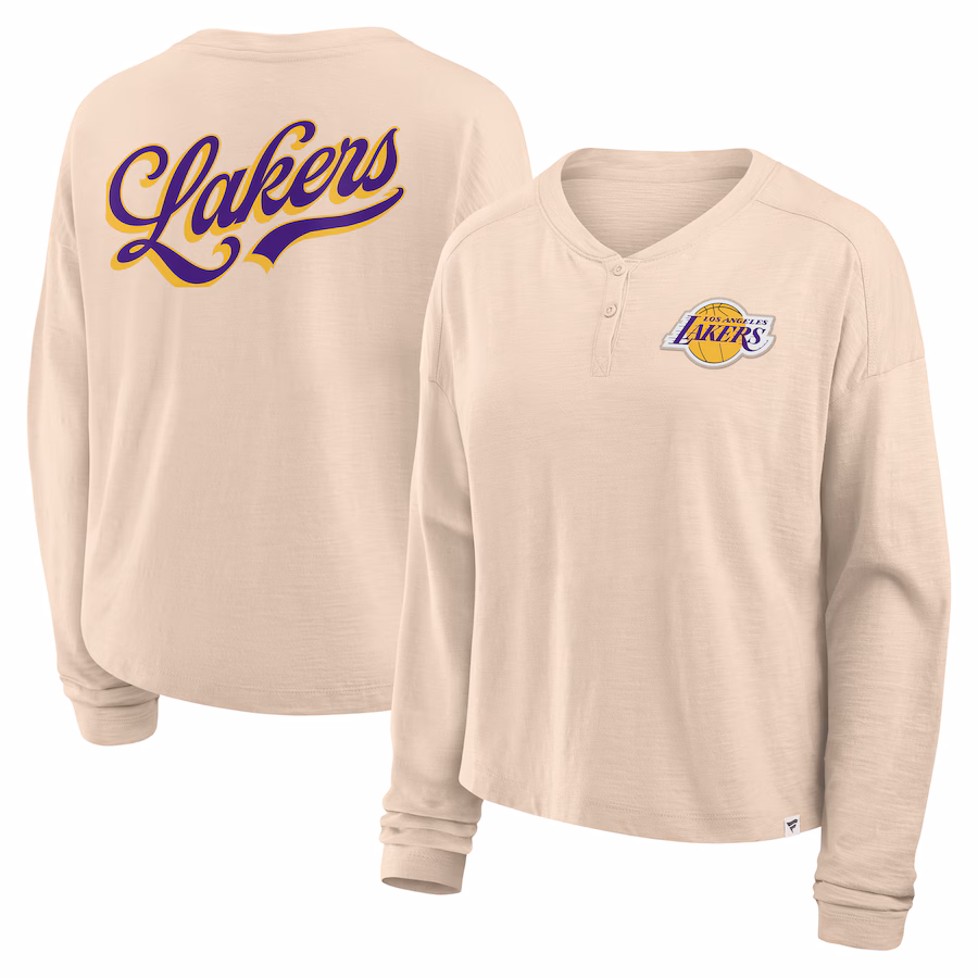 Women's Los Angeles Lakers Fanatics Natural Boxed Out Drop Fashion Long Sleeve T-Shirt - SUjersey01