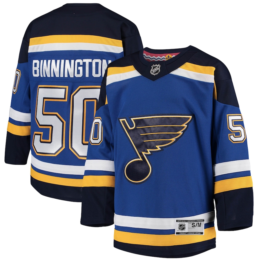 Youth St. Louis Blues Jordan Binnington Blue Home Premier Player Jersey - SUjersey01