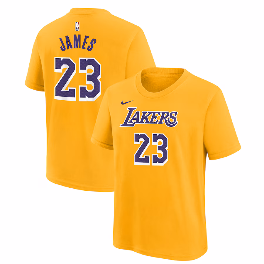 Youth Los Angeles Lakers LeBron James Gold Icon Name & Number T-Shirt - SUjersey01