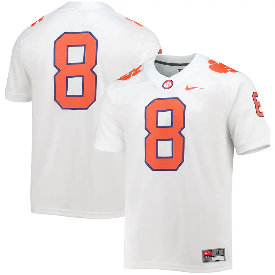 Men's Nike #8 White Clemson Tigers Game Jersey - SUjersey01