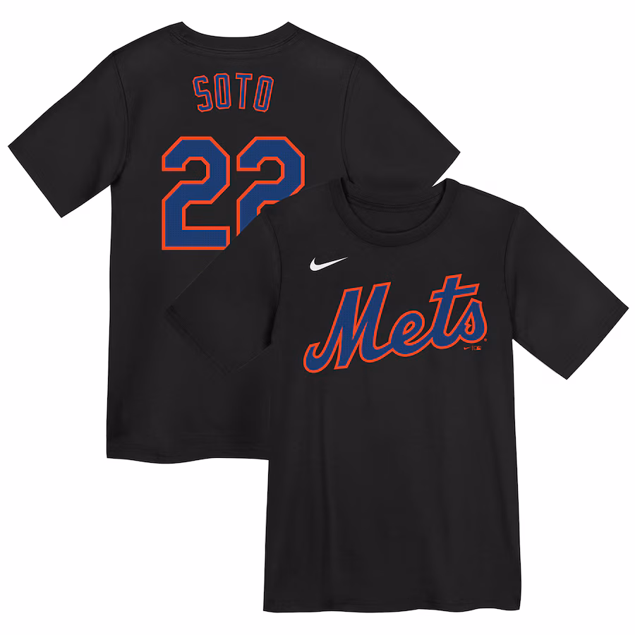 Youth New York Mets Juan Soto Nike Black Name & Number T-Shirt - SUjersey01