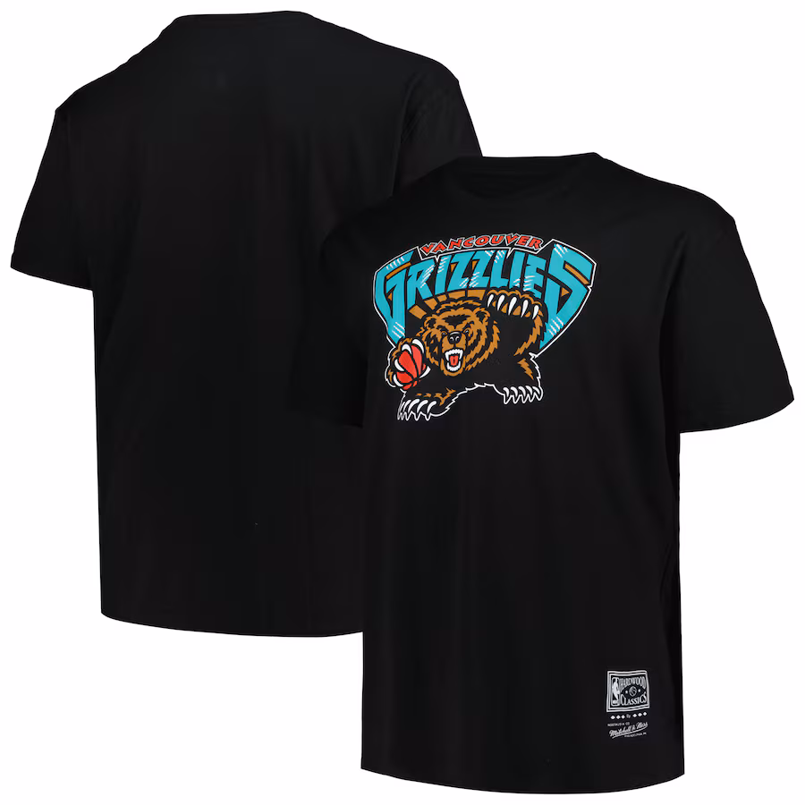 Men's Vancouver Grizzlies Mitchell & Ness Black Big & Tall Hardwood Classics Vintage Logo T-Shirt - SUjersey01