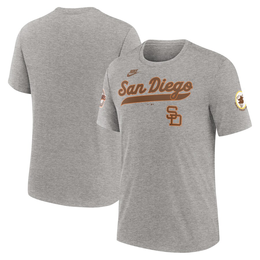 Men's San Diego Padres Nike Heather Gray Cooperstown Collection Eras Tri-Blend T-Shirt - SUjersey01