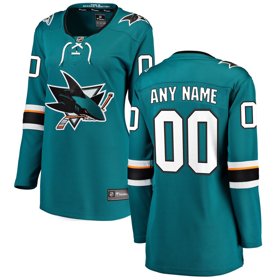 Women's San Jose Sharks Fanatics Branded Teal 2021/22 Home Breakaway Custom Jersey - SUjersey01