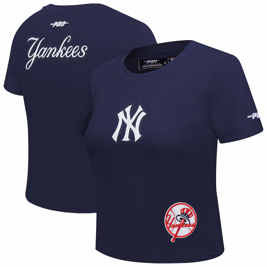 Women's New York Yankees Pro Standard Navy Game Day Classics Baby Doll Cropped T-Shirt - SUjersey01