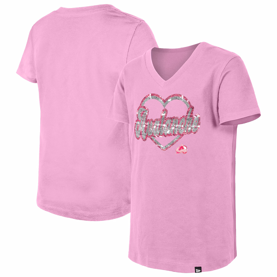 Girl's Youth Colorado Avalanche New Era Pink Flip Sequin V-Neck T-Shirt - SUjersey01