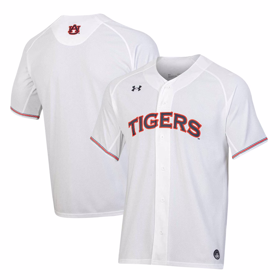 Auburn Tigers Under Armour Softball Button-Up V-Neck Jersey - White - SUjersey01