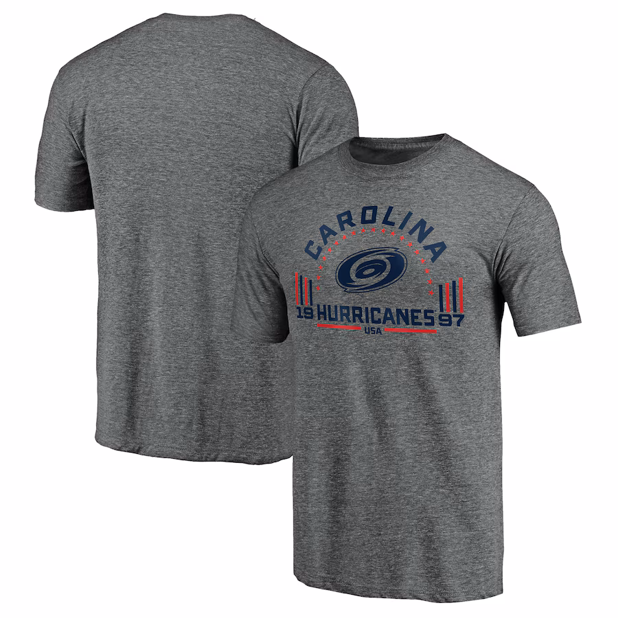 Men's Carolina Hurricanes Heathered Gray Team Freedom Tri-Blend T-Shirt - SUjersey01