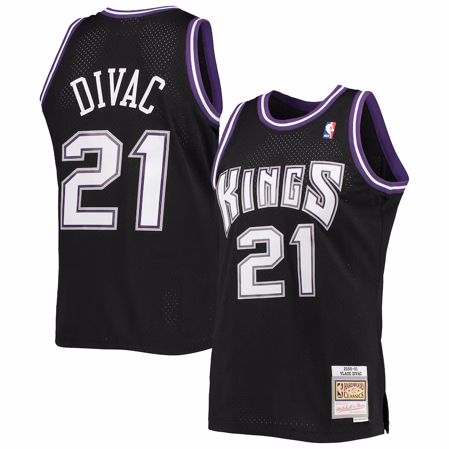 Men's Sacramento Kings Vlade Divac Mitchell & Ness Black 2000/01 Hardwood Classics Swingman Jersey - SUjersey01