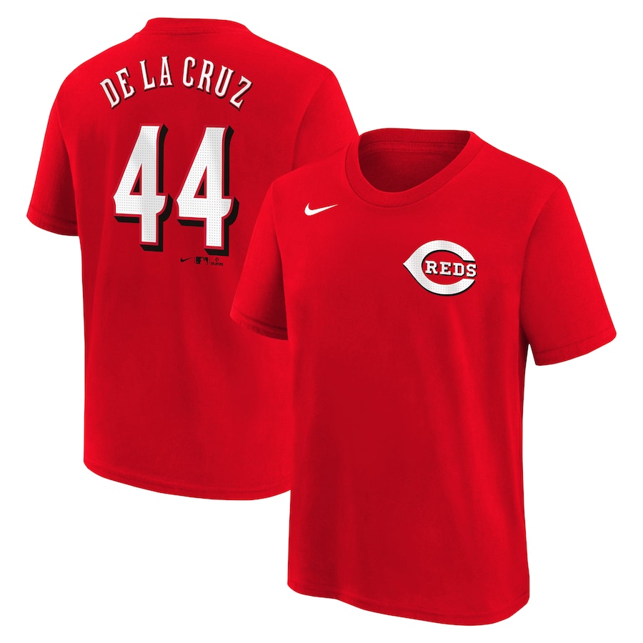 Youth Cincinnati Reds Elly De La Cruz Nike Red Home Player Name & Number T-Shirt - SUjersey01