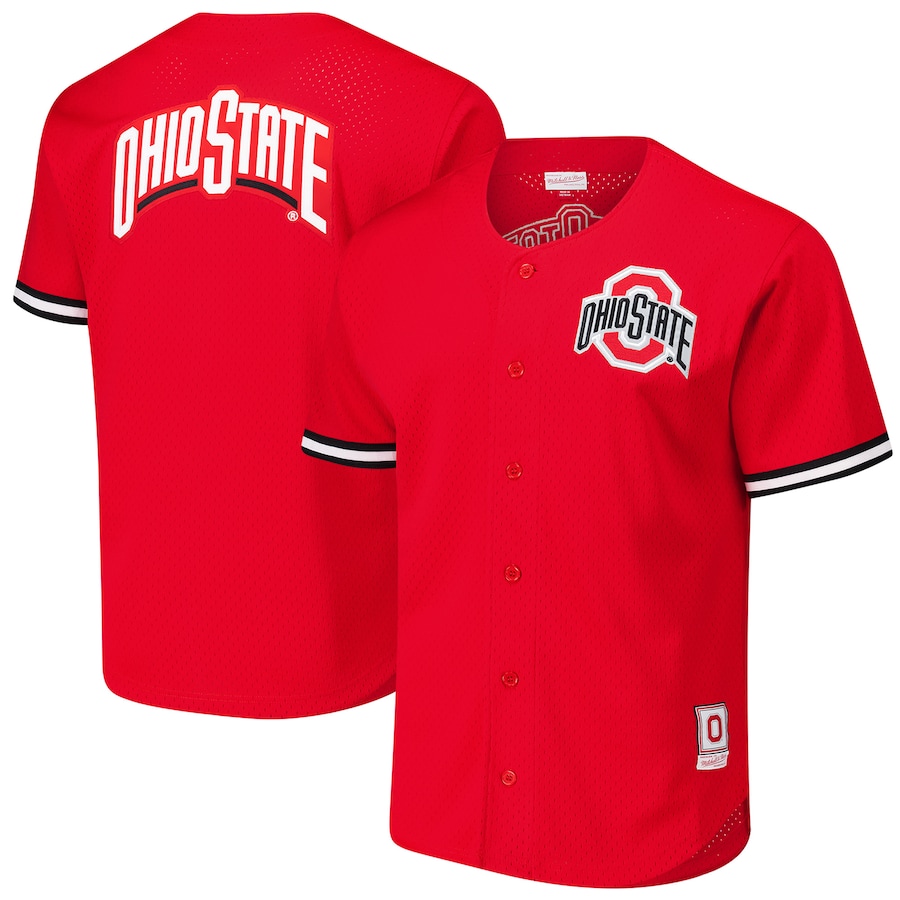 Men's Mitchell & Ness Scarlet Ohio State Buckeyes Game Time Vintage Mesh Button Front Top - SUjersey01