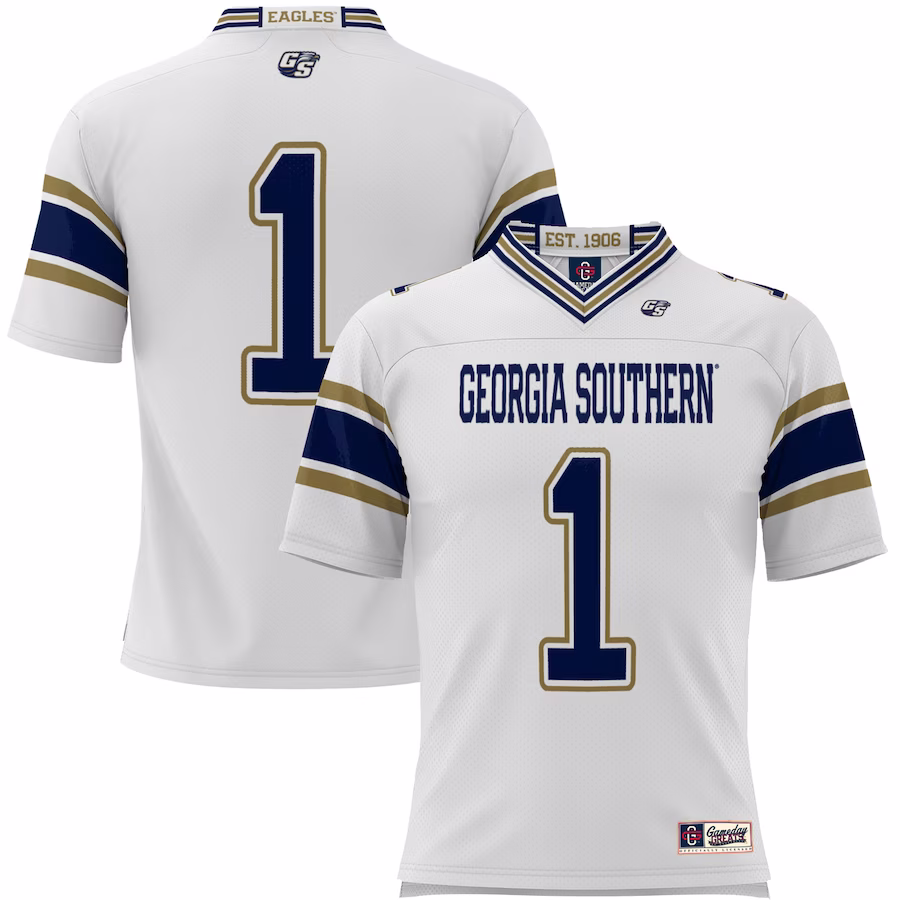 #1 Georgia Southern Eagles GameDay Greats Youth Endzone Football Jersey - White - SUjersey01