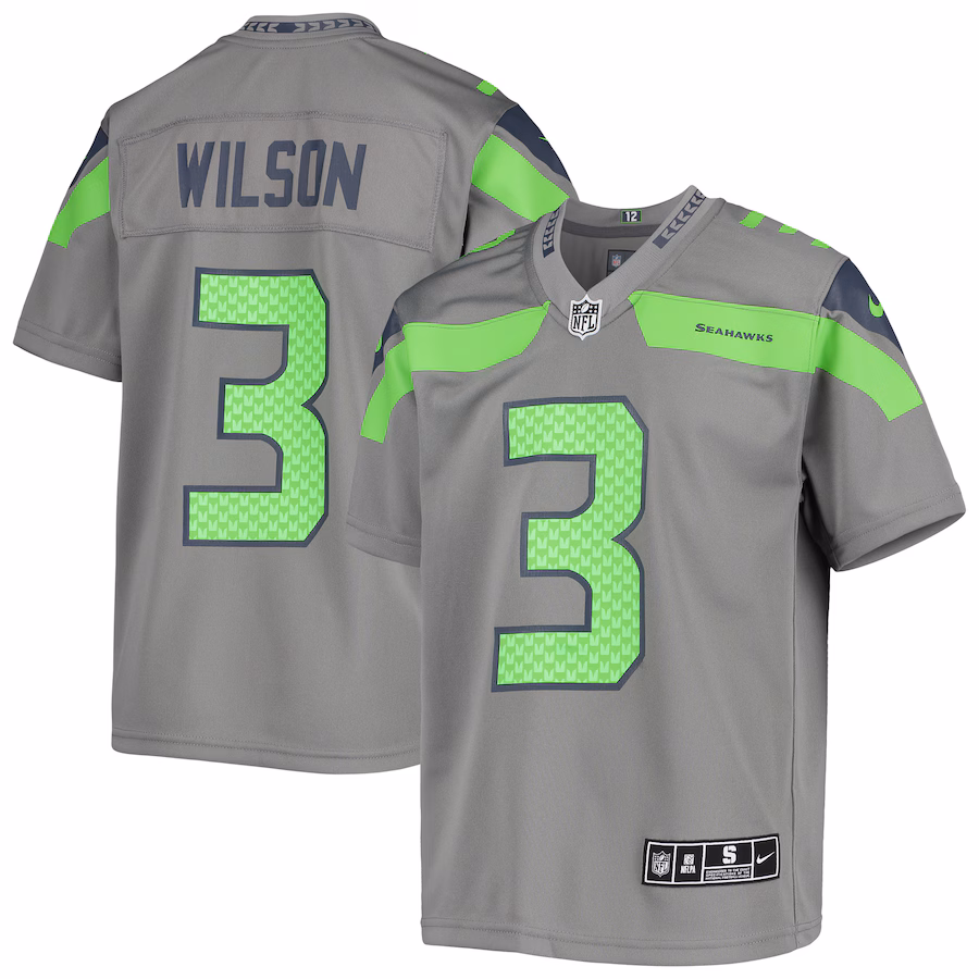 Youth Seattle Seahawks Russell Wilson Nike Gray Inverted Team Game Jersey - SUjersey01
