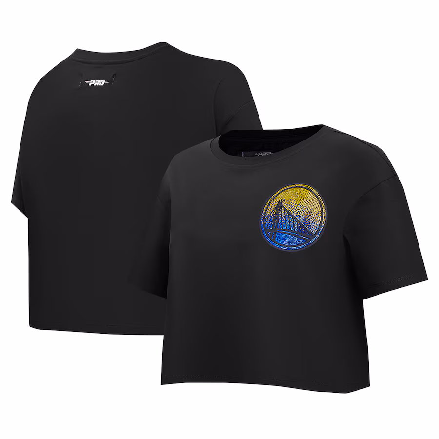 Women's Golden State Warriors Pro Standard Black Jewels Boxy Cropped T-Shirt - SUjersey01