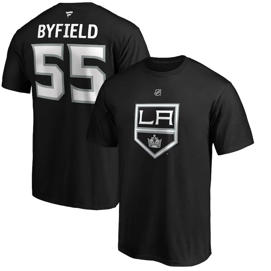 Men's Los Angeles Kings Quinton Byfield Fanatics Black Authentic Stack Name & Number T-Shirt - SUjersey01