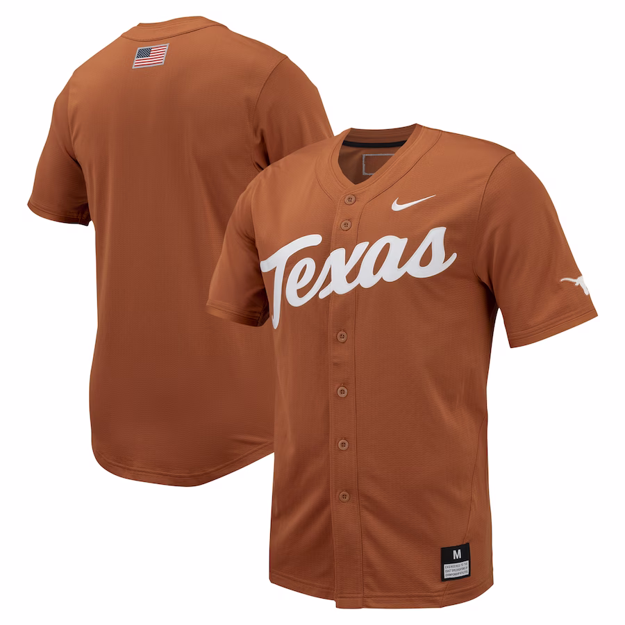 Texas Longhorns Nike Replica Full-Button Baseball Jersey - Texas Orange - SUjersey01