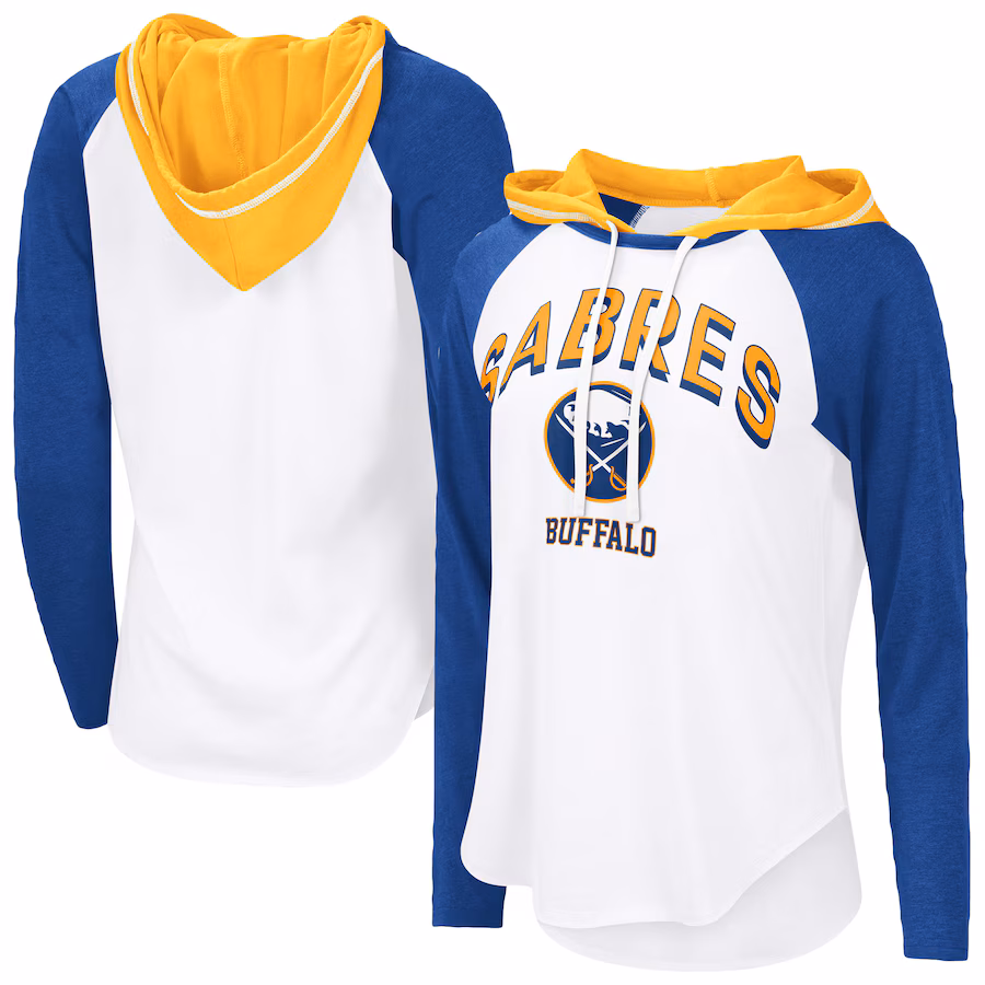 Women's Buffalo Sabres G-III 4Her by Carl Banks White VIP Raglan Long Sleeve Hoodie T-Shirt - SUjersey01
