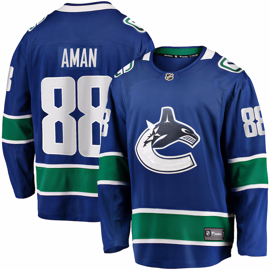 Men's Vancouver Canucks Nils Aman Fanatics Blue Home Premier Breakaway Player Jersey - SUjersey01