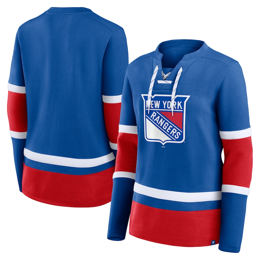Women's New York Rangers Fanatics Blue Prime Time Lace-Up Long Sleeve T-Shirt - SUjersey01